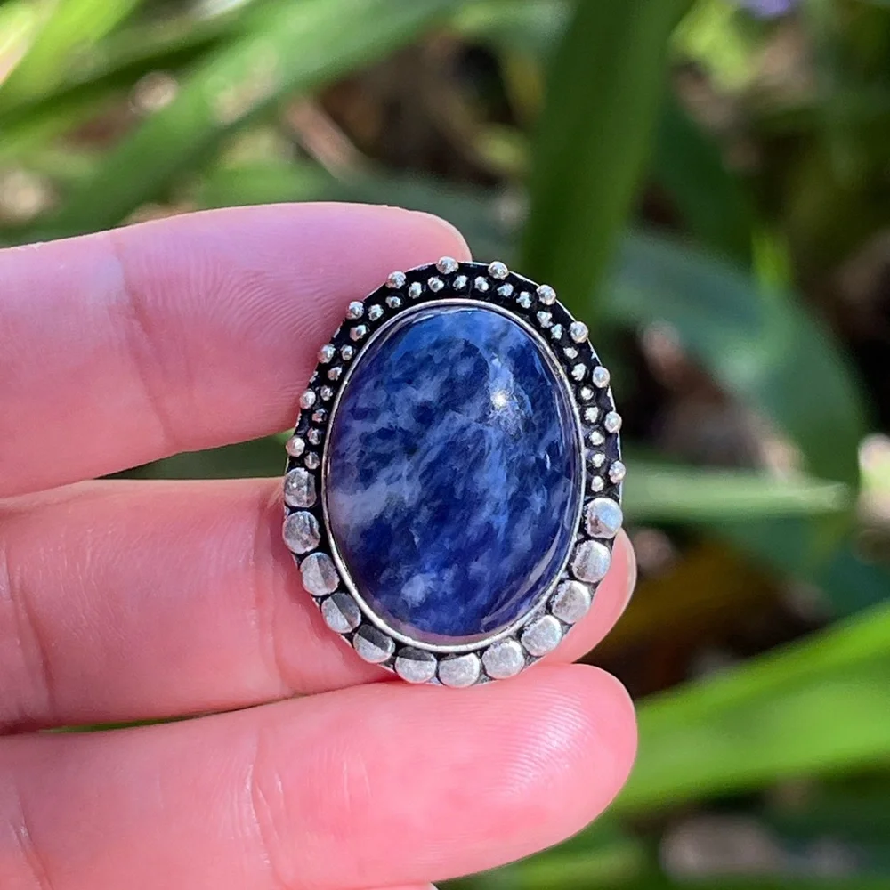 Size 8 925 silver‎ plated sodalite ring